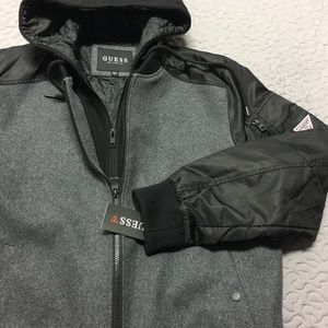 guess men's bomber jacket with removable hooded inset